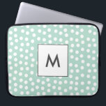 Light green mint polka dots monogram laptop sleeve<br><div class="desc">A simple and elegant light green mint design,  with some white polka dots. Easily customisable with your name or monogram.</div>