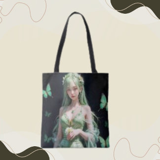Light Green Modern Long Hair Chibi Girl Tote Bag