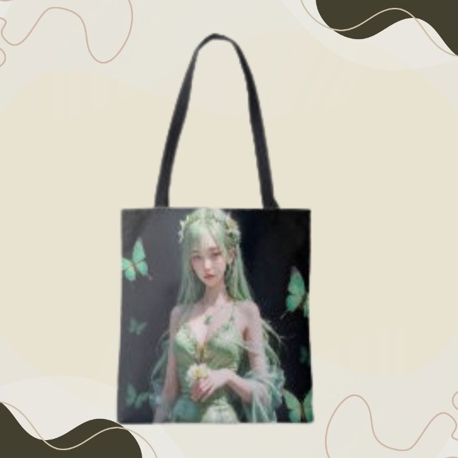 Light Green Modern Long Hair Chibi Girl Tote Bag (Creator Uploaded)