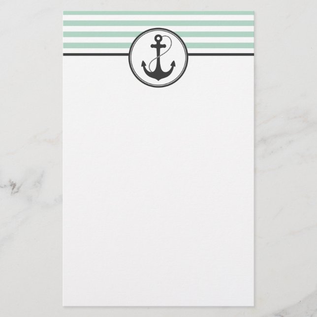 Light Green Nautical Anchor Stationery (Front)