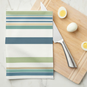 Light Green Navy Blue Stripes Tea Towel