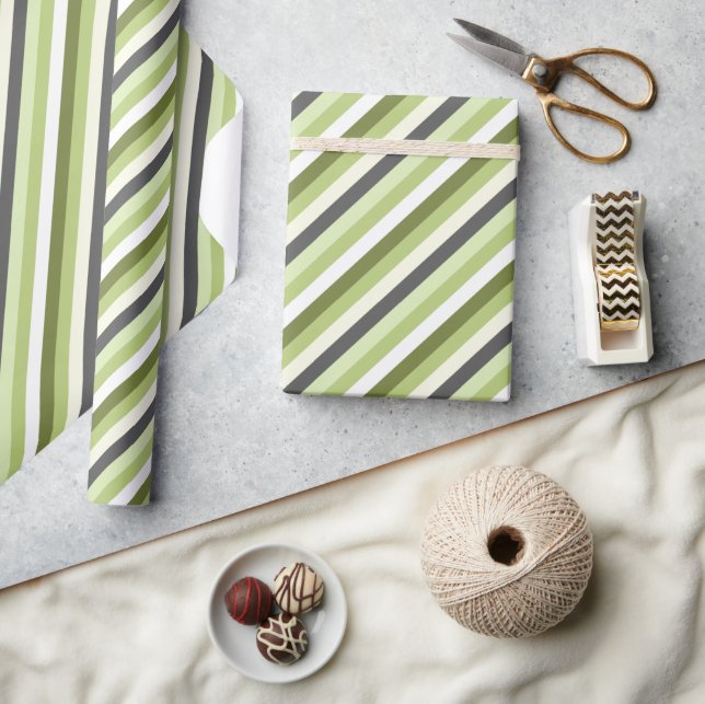 Light Green Oblique Stripes Modern Trendy Wrapping Paper (Crafts)