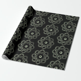 Light Green on Black Atom Symbols Wrapping Paper