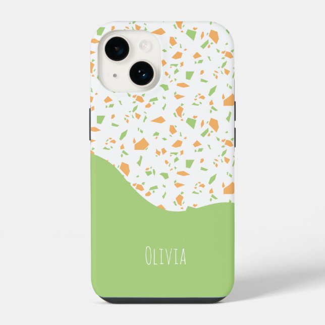 Light Green Orange Abstract Terrazzo Pattern iPhone Case (Back)
