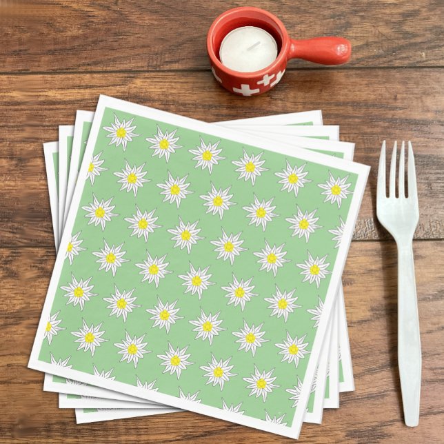 Light Green Paper Napkins with Edelweiss Motif  (Creator Uploaded)