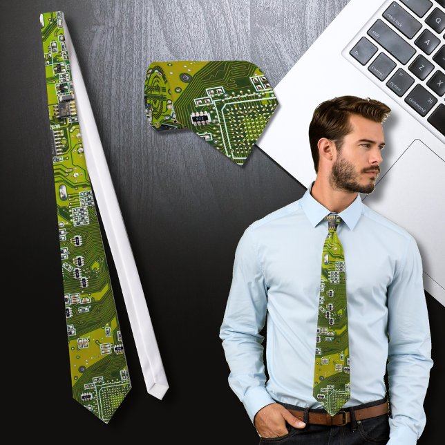 Light Green PCB Circuit Board Design for IT Pros Tie (Creator Uploaded)