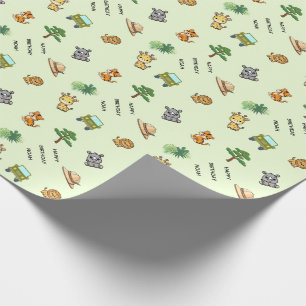 Light Green Personalised Safari Animal Birthday Wrapping Paper