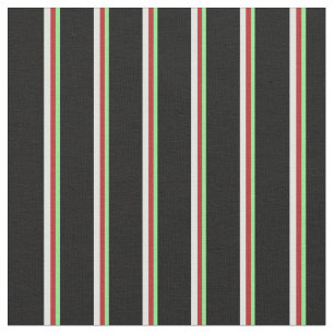 Light Green, Red, Light Cyan & Black Stripes Fabric