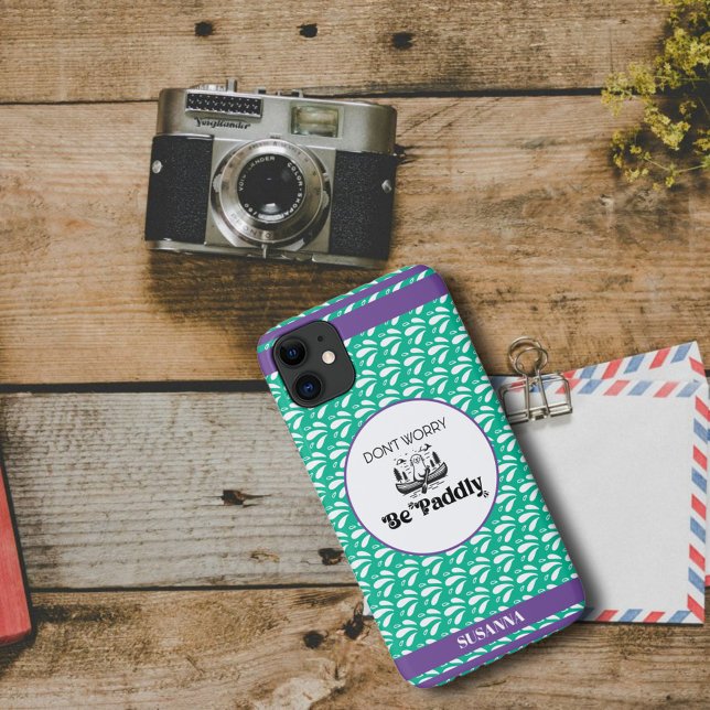 Light Green Retro Pattern Otter Canoe Custom Name Case-Mate iPhone Case (Creator Uploaded)