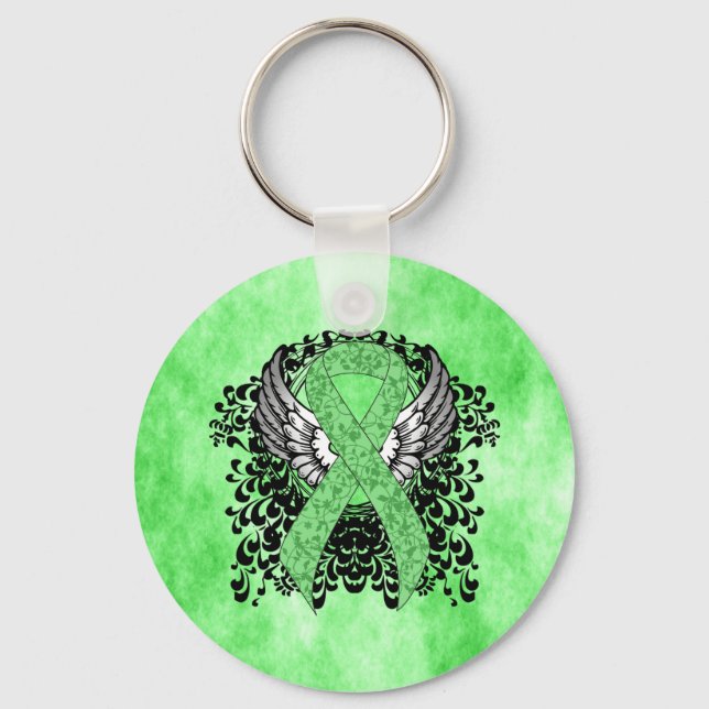 Light Green Ribbon with Wings Key Ring (Front)
