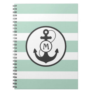 Light Green Stripes with Anchor and Mongram Notebook