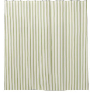 Light Green Vintage Ticking Stripe Farmhouse Shower Curtain