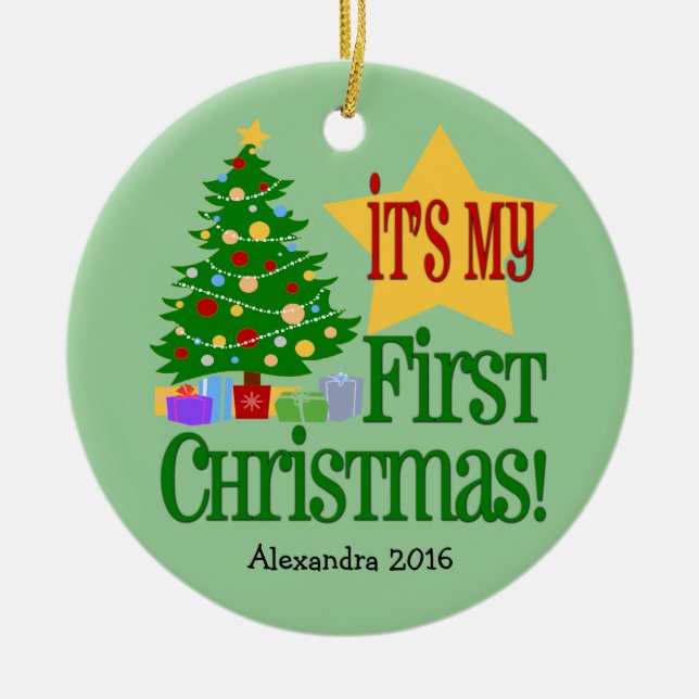 Light Green w/Tree Baby's First Christmas Ornament (Front)
