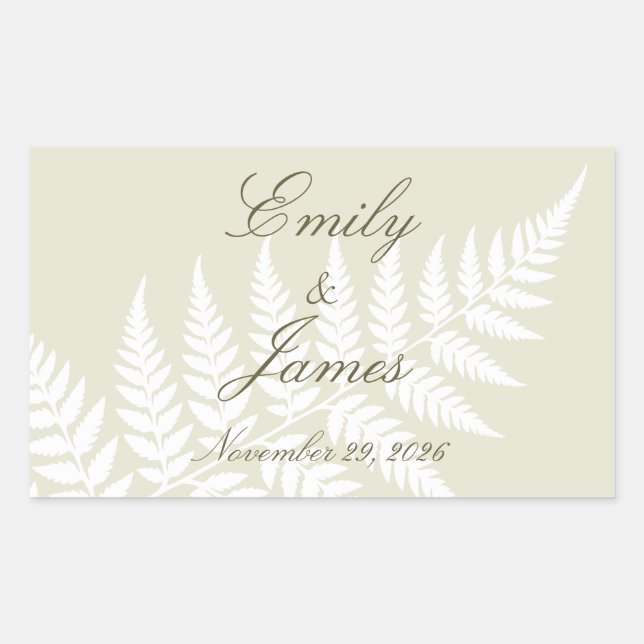 Light Green White Fern Elegant Personalised Rectangular Sticker (Front)
