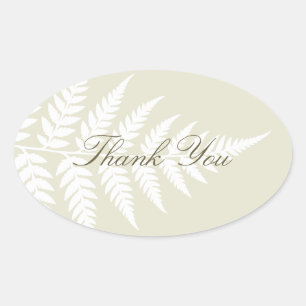 Light Green White Fern Elegant Thank You Oval Sticker