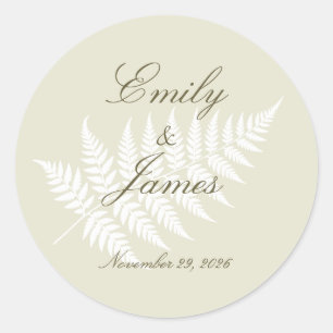 Light Green White Fern Minimalist Botanical Classic Round Sticker
