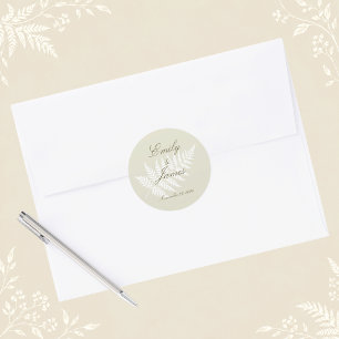 Light Green White Fern Minimalist Botanical Classic Round Sticker
