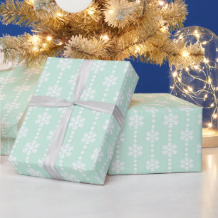 Light Green & White Festive Christmas Snowflakes Wrapping Paper