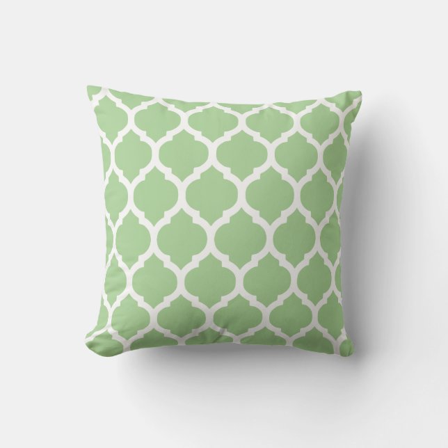 Light Green & White Moroccan Lattice Cushion (Front)