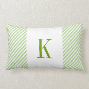 Light Green White Stripes Green Monogram Lumbar Cushion