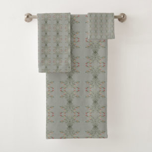 Light Green With Floral Pattern Bath Towel Set