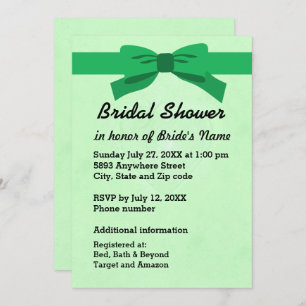 Light Green with Heart & Green Bow Bridal Shower Invitation
