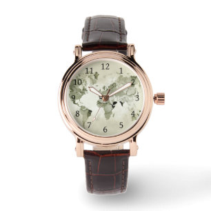 Light Green World Map Design 123 Watch