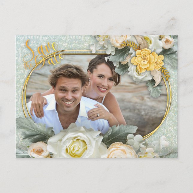 Light Green, Yellow & White Mandalas  Announcement Postcard (Front)