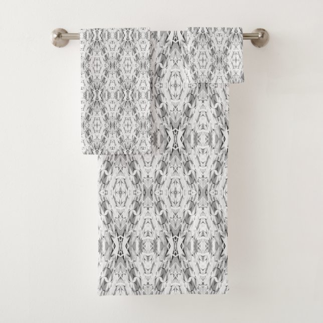 Light grey abstract geometry pattern bath towel set (Insitu)