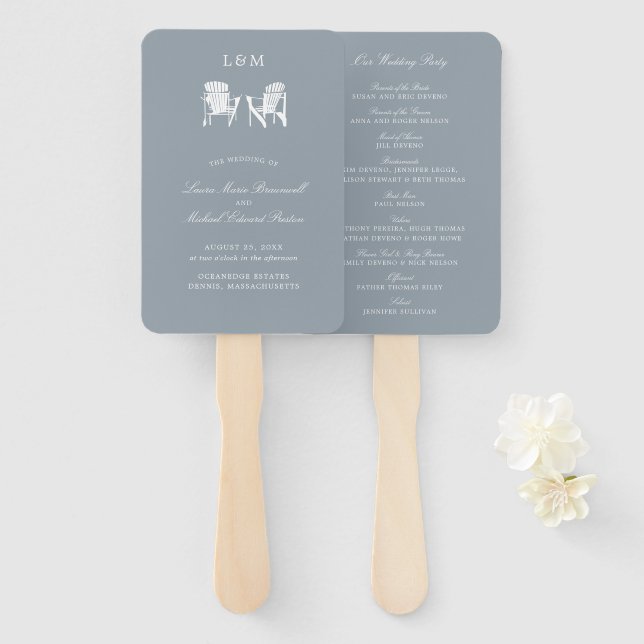 Light Grey Adirondack Chairs Wedding Hand Fan (Front and Back)
