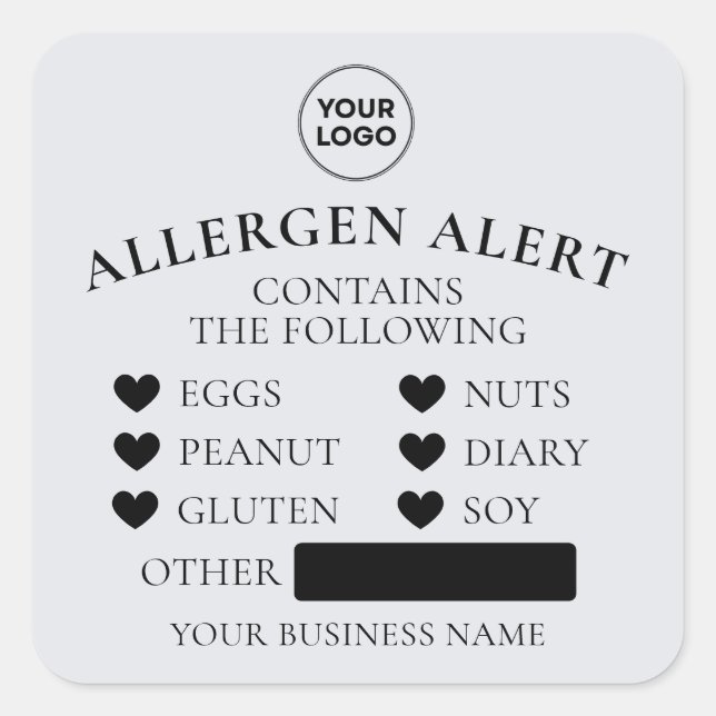 Light Grey Allergy Alert Bakery Cake Food Sticker (Front)