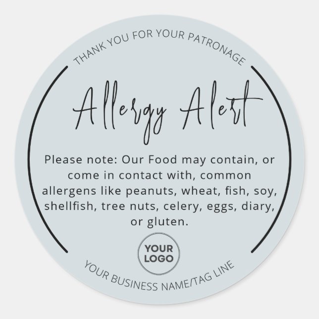 Light Grey Allergy Food Warning Round Sticker (Front)