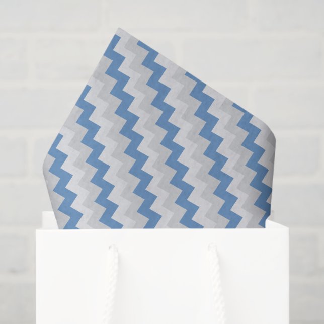 Light Grey and Blue Chevron Pattern Tissue Paper (Gift Bag)