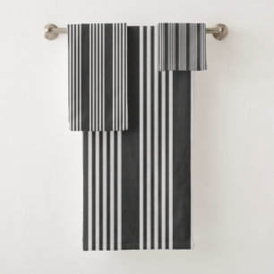 Light grey and charcoal five stripes pattern bath towel set