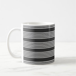 Light grey and charcoal five stripes pattern coffee mug
