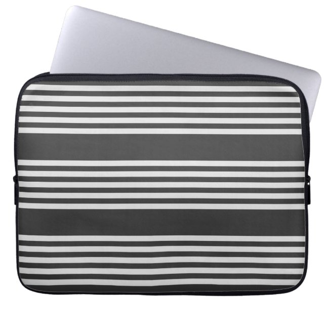 Light grey and charcoal five stripes pattern laptop sleeve (Front)