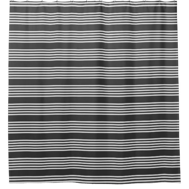 Light grey and charcoal five stripes pattern shower curtain (Front)