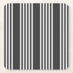 Light grey and charcoal five stripes pattern square paper coaster