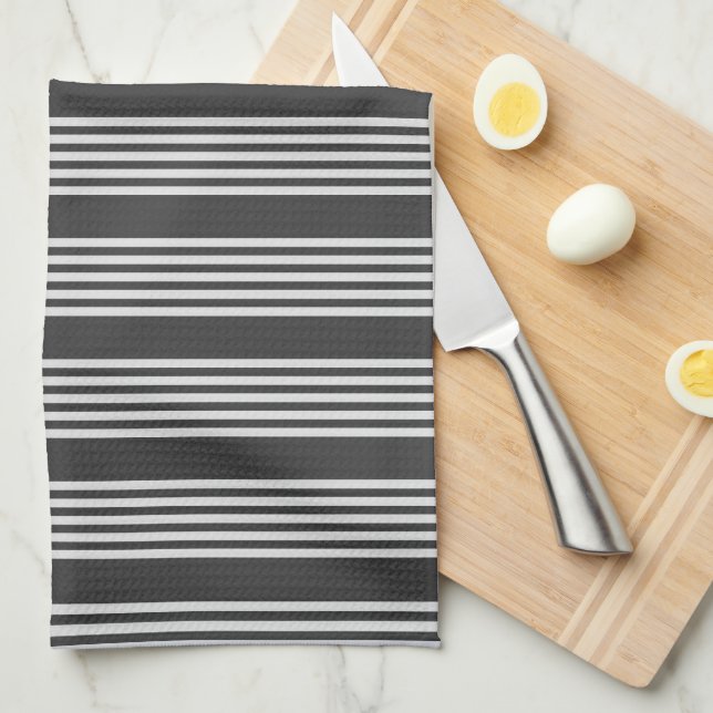 Light grey and charcoal five stripes pattern tea towel (Quarter Fold)
