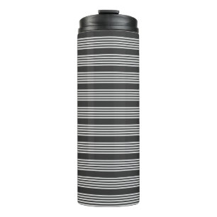 Light grey and charcoal five stripes pattern thermal tumbler