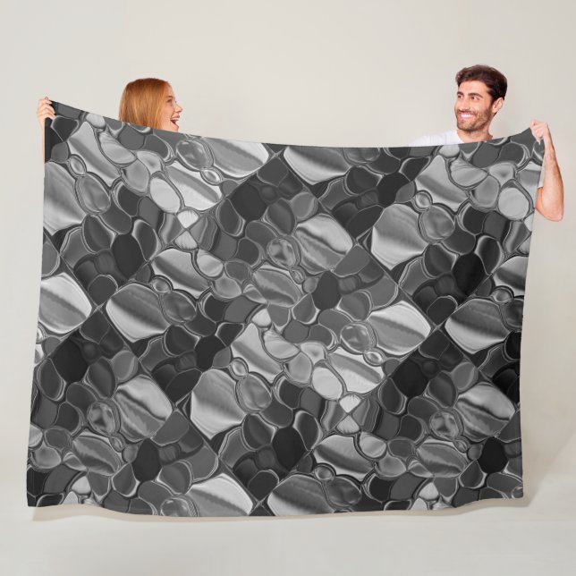 Light grey and dark rounded shapes. fleece blanket (In Situ)