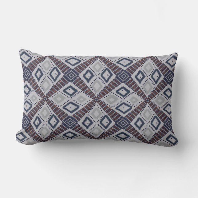 Light Grey and Rust Brown Diamond Pattern Lumbar Cushion (Front)