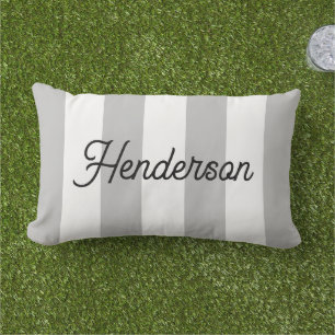 Light Grey and White Cabana Stripes Monogrammed Lumbar Cushion