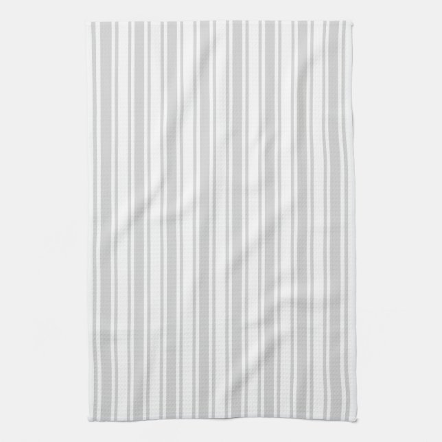 Light grey and white candy stripes tea towel (Vertical)