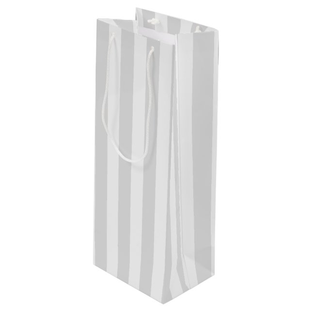 Light grey and white candy stripes wine gift bag (Front Angled)