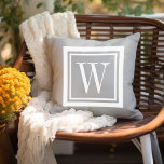 Light Grey and White Classic Square Monogram Cushion<br><div class="desc">Design your own custom throw pillow in any colour combination to perfectly coordinate with your home decor in any space! Use the design tools to change the background colour and the square border colour, or add your own text to include a name, monogram initials or other special text. Every pillow...</div>