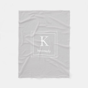 Light Grey and White Custom Monogram Name Fleece Blanket