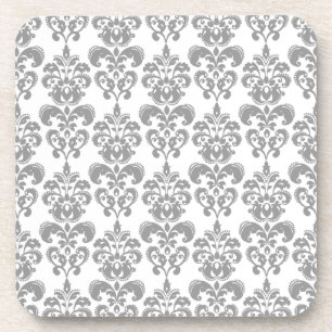 LIGHT GREY AND WHITE DAMASK PATTERN 2 COASTER