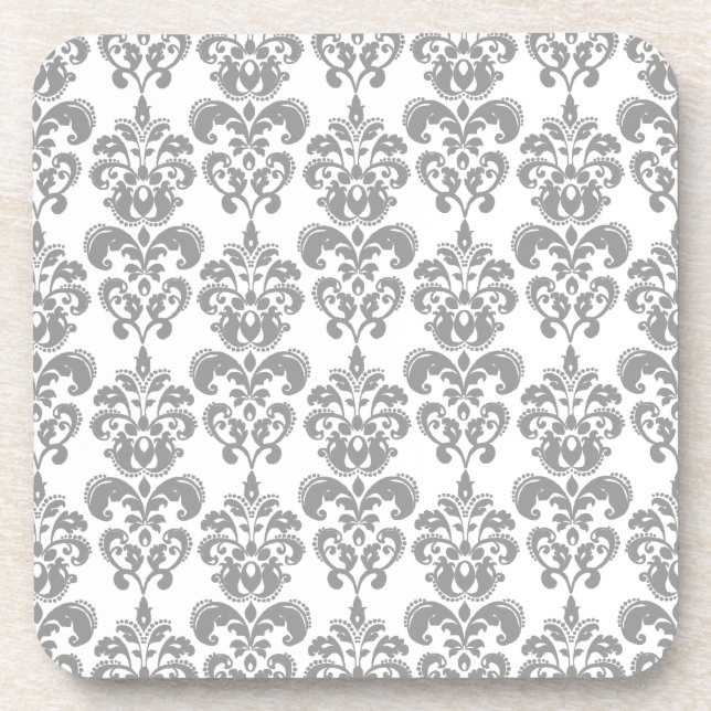 LIGHT GREY AND WHITE DAMASK PATTERN 2 COASTER (Front)