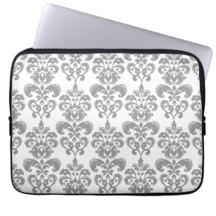 LIGHT GREY AND WHITE DAMASK PATTERN 2 LAPTOP SLEEVE